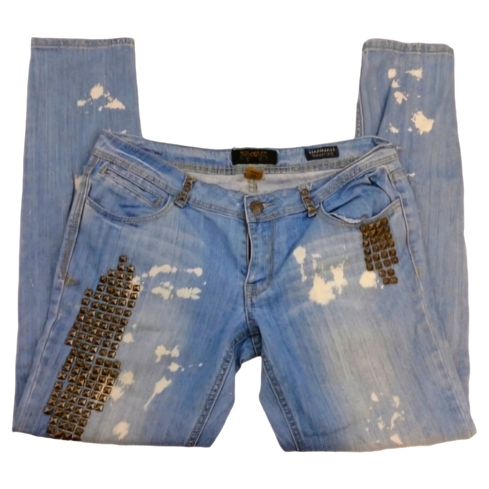 Rocawear Hannah Skinny Leg Studded Bleach Splashed Jeans Size 13‎
